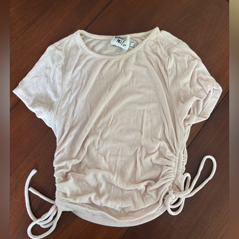 Princess Polly Cream Ruched Tie Front T-Shirt